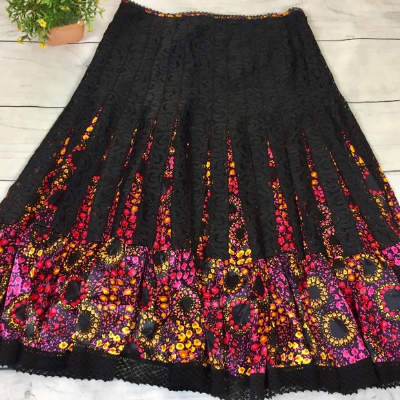 Free People Black Lace & Silk Floral Skirt - Picture 3 of 8